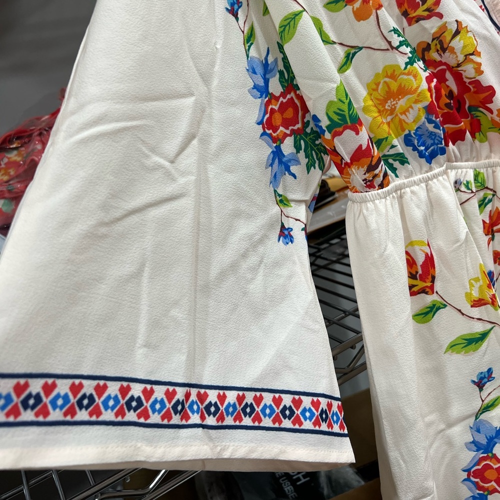 Boho Floral Geo Print Surplice Neck Dress - Picture 8 of 9